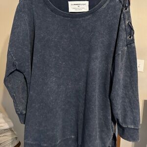 Blue Sweatshirt with Button Detail